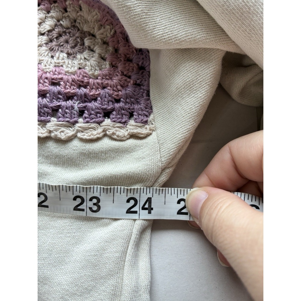 Lucky Brand Pullover Granny Square Crew Neck Sweater Sz L Tan Cotton Retro - Picture 5 of 7